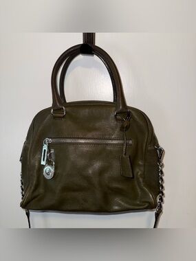 Michael Kors Dark Olive Leather Satchel with Silver Hardware
